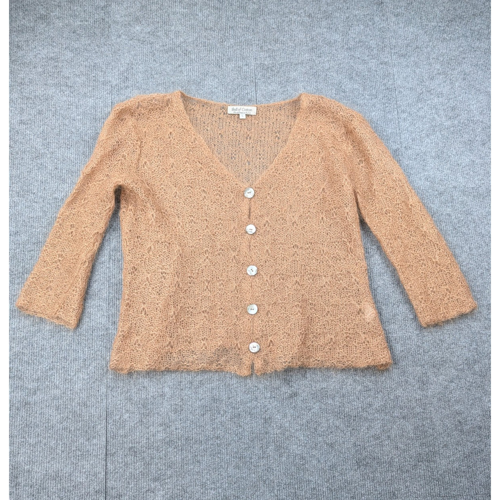 Ball of Cotton Cardigan Women Large Super Kid Mohair Open Knit Cottage Lagenlook